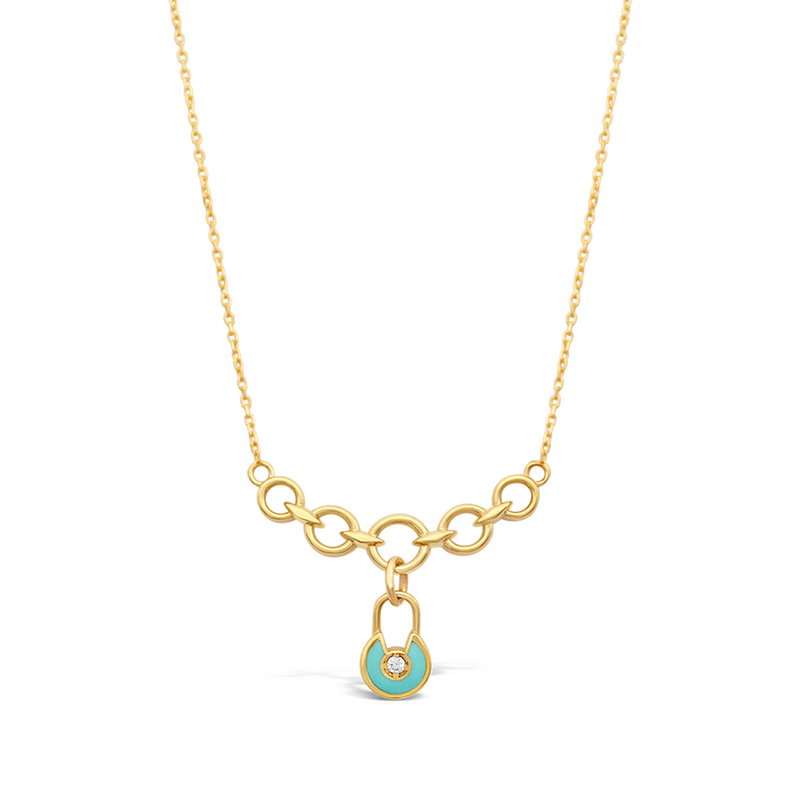 ROUNDED LOCK CIRCLED CHAINED GOLD NECKLACE