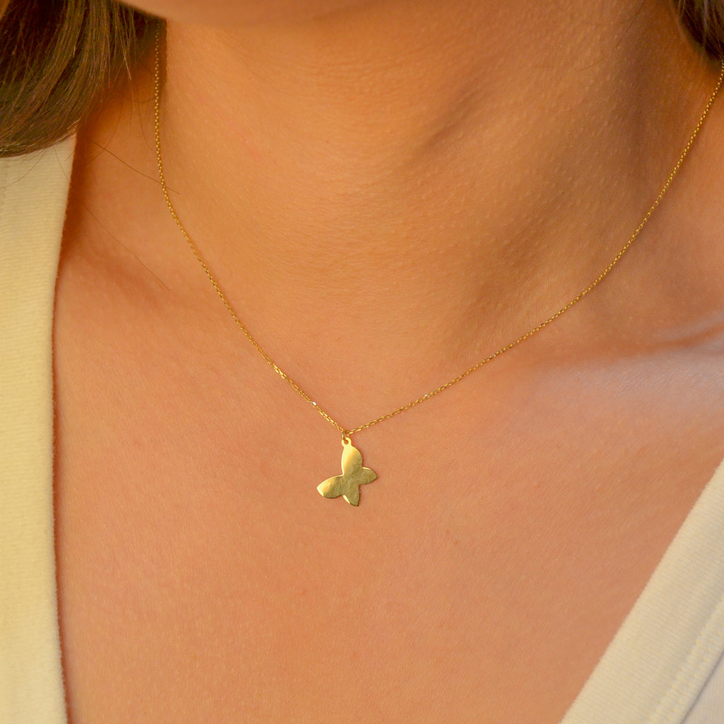 SHINNY SOLID BUTTERFLY GOLD NECKLACE