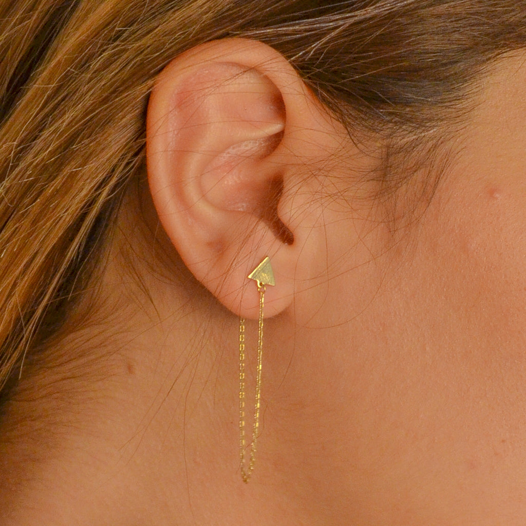 TRIANGLE LOOP WITH STUD GOLD EARRING