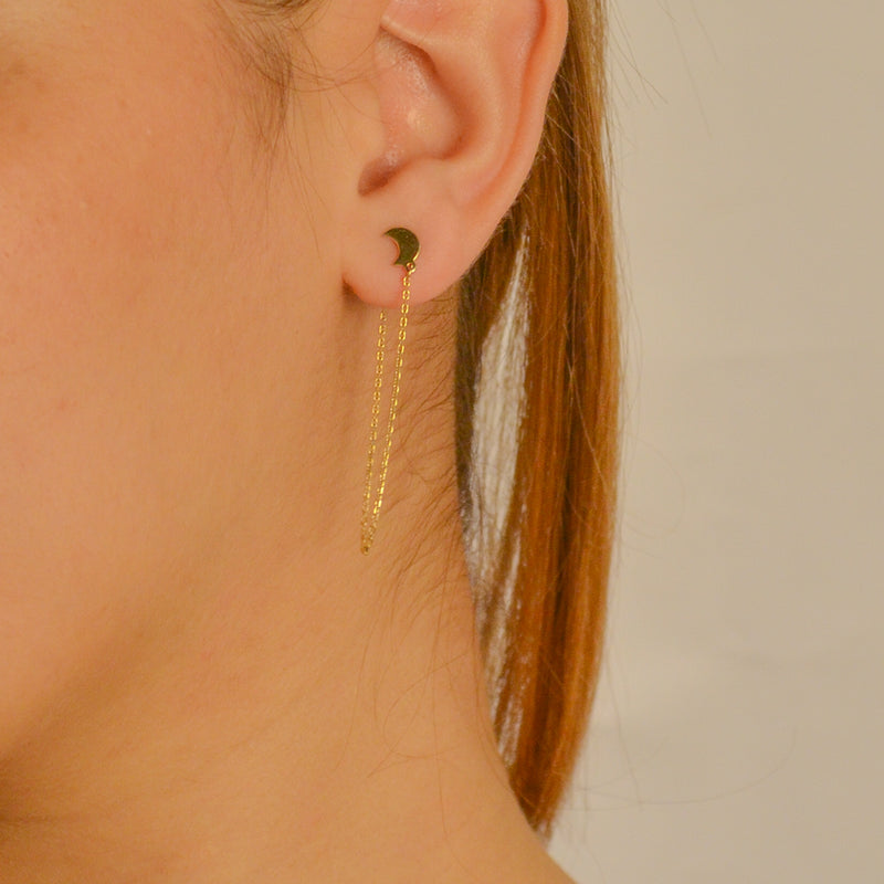 CRESCENT MOON LOOP WITH STUD GOLD EARRING