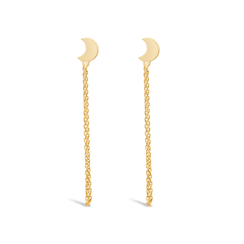 CRESCENT MOON LOOP WITH STUD GOLD EARRING