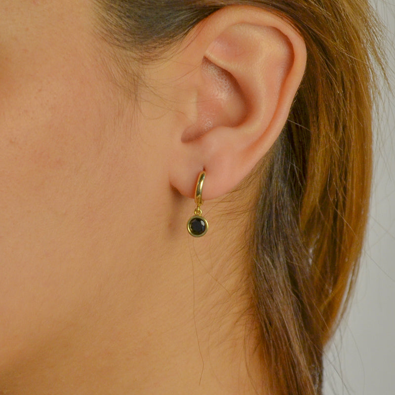 ROUND COLOURED STONE HOOP GOLD EARRING