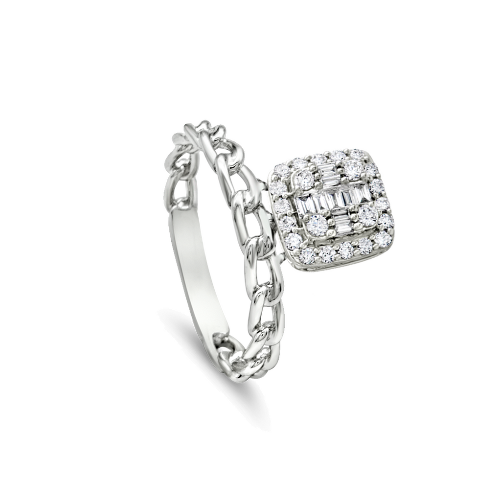 A GOURMET BAND WITH ATTACHED SQUARE SHAPED DIAMONDS