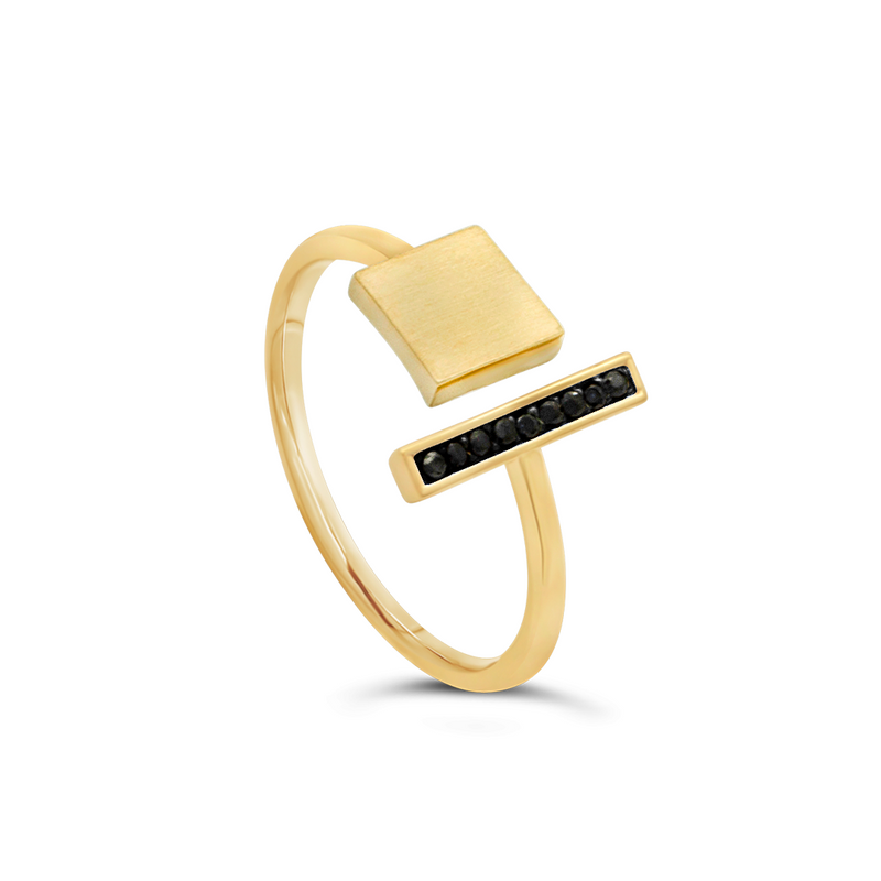 CZ OPENED LINE WITH PLAIN SQUARE GOLD RING