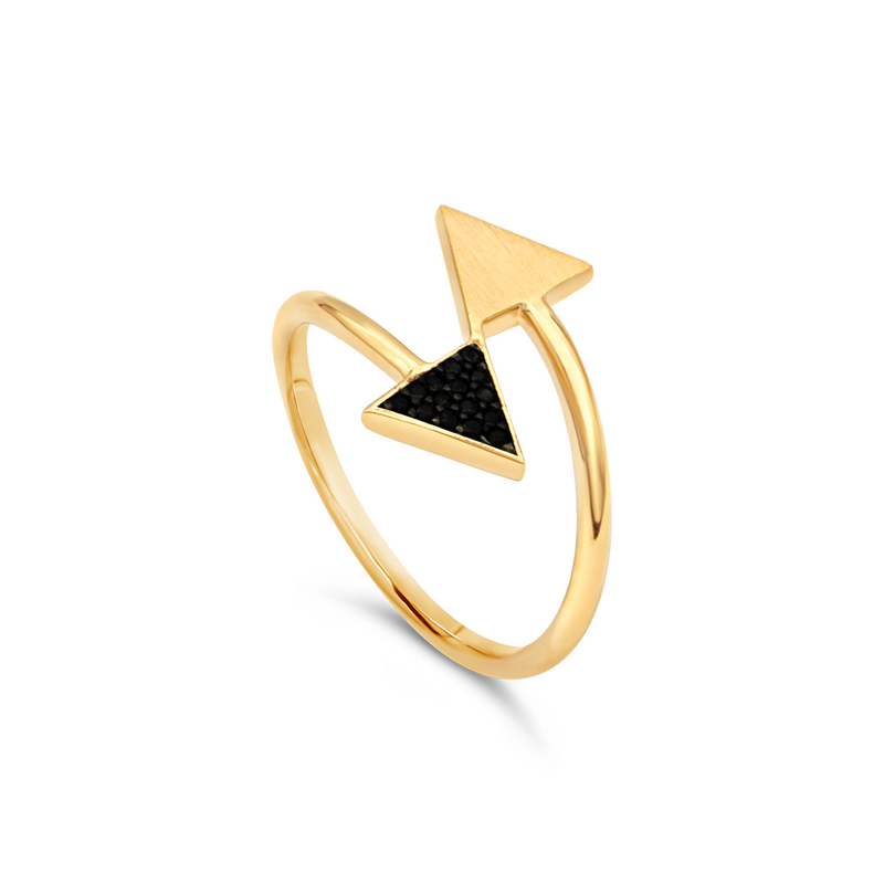 CZ WRAPPED BLACK & PLAIN TRIANGLES GOLD RING