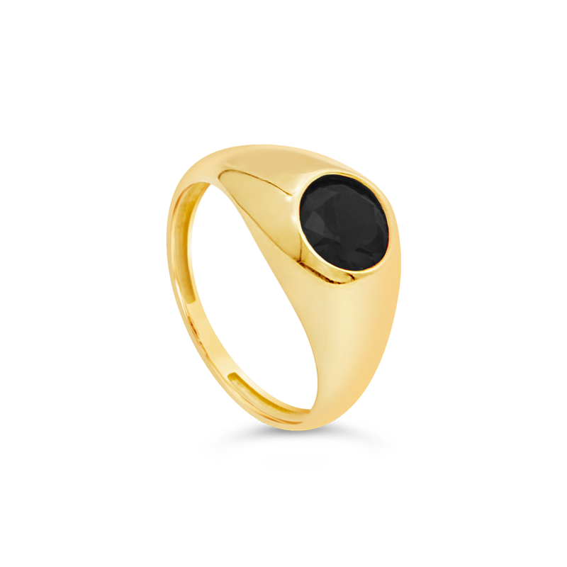 ROUND STONE IN CHUBBY GOLD SIGNET RING